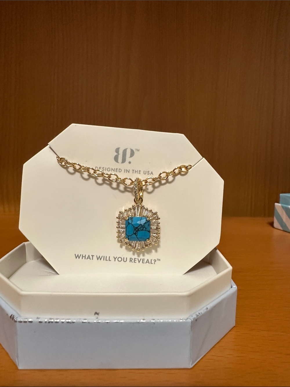 Gold Chain Necklace with Turquoise Pendant by BP